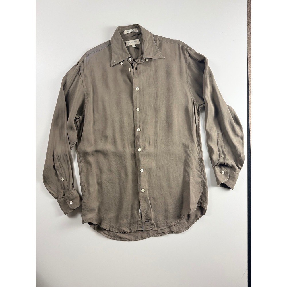 John W Nordstrom Mens 15-R Taupe Grey 100% Cupro Long Sleeve Button Down Shirt